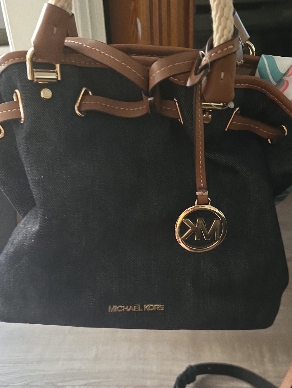 Michael Kors Jean and Brown Shoulder with Gold Hardware